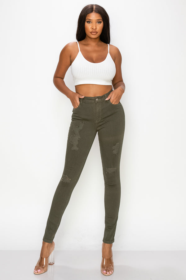 Arina - Color High Rise Destructed Skinny