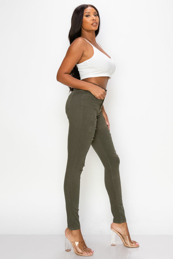 Arina - Color High Rise Destructed Skinny