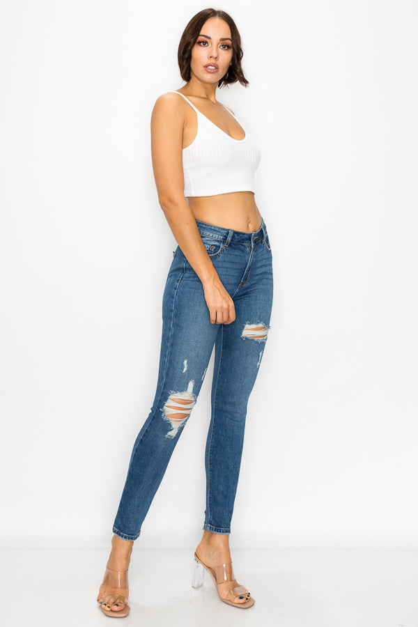 Emilia - High Rise Destructed Chewed Rear Pocket Skinny