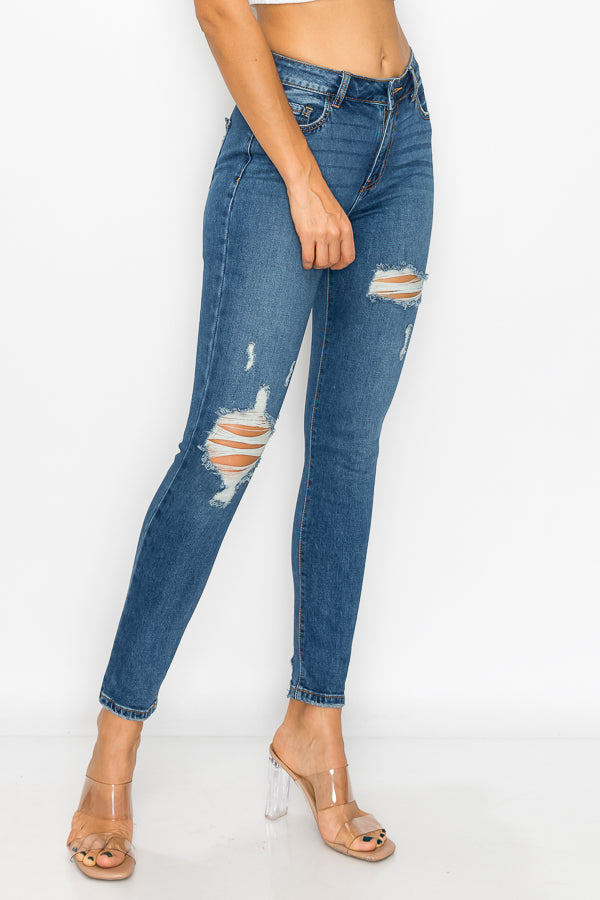 Emilia - High Rise Destructed Chewed Rear Pocket Skinny
