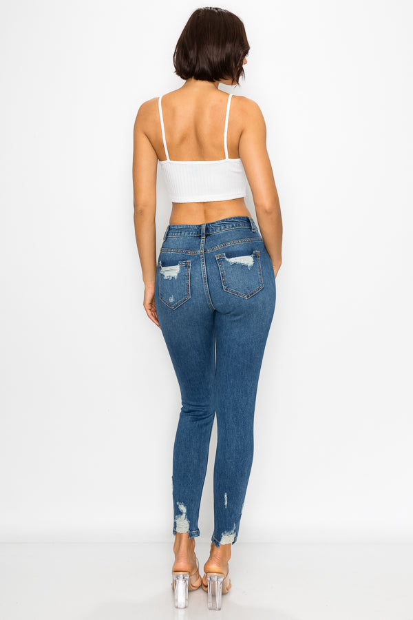 Emilia - High Rise Destructed Chewed Rear Pocket Skinny