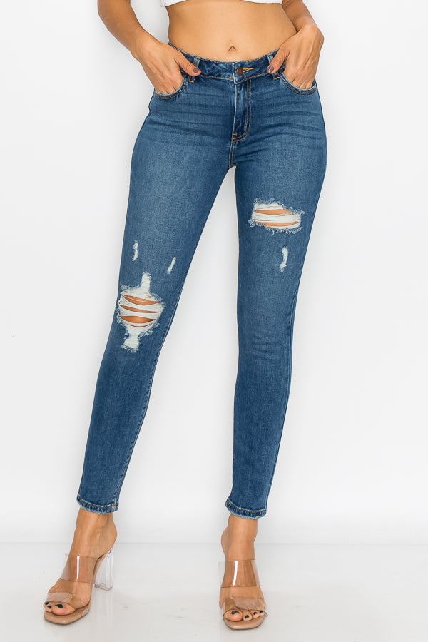Emilia - High Rise Destructed Chewed Rear Pocket Skinny