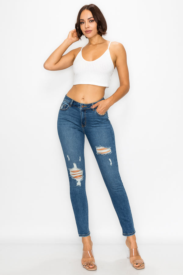 Emilia - High Rise Destructed Chewed Rear Pocket Skinny