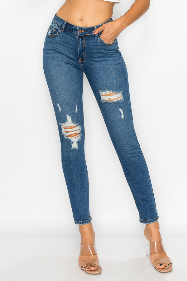 Emilia - High Rise Destructed Chewed Rear Pocket Skinny