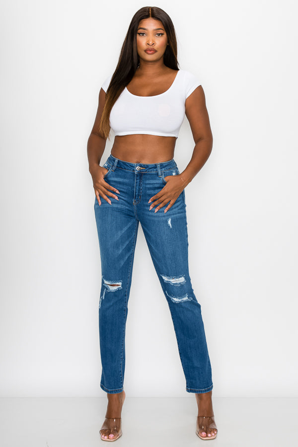 Crystal - High Rise Destructed Premium Relaxed Jeans
