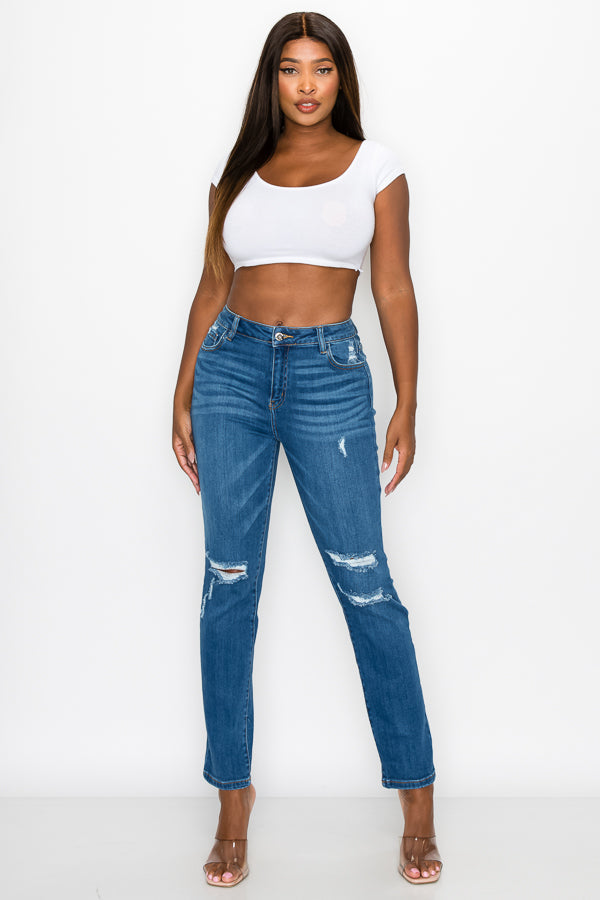 Crystal - High Rise Destructed Premium Relaxed Jeans