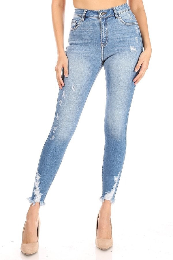 Penelope - High Rise Destructed Hem Detail Premium Skinny