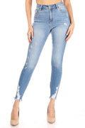 Penelope - High Rise Destructed Hem Detail Premium Skinny