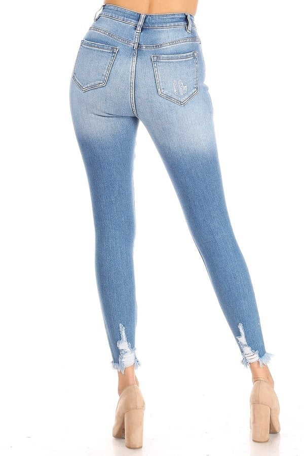 Penelope - High Rise Destructed Hem Detail Premium Skinny