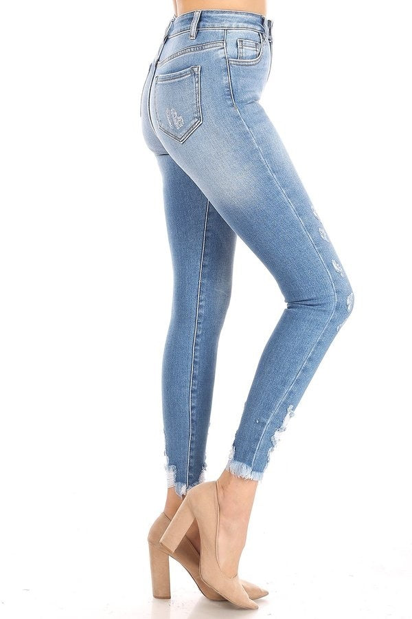 Penelope - High Rise Destructed Hem Detail Premium Skinny