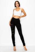 Linda - High Rise Destructed Black Skinny