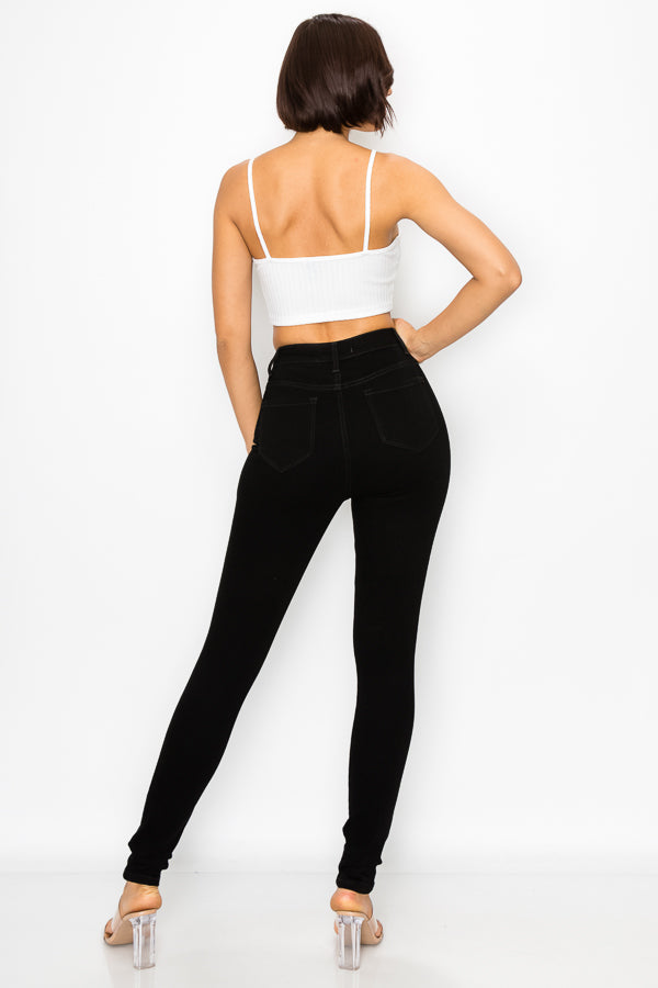 Linda - High Rise Destructed Black Skinny