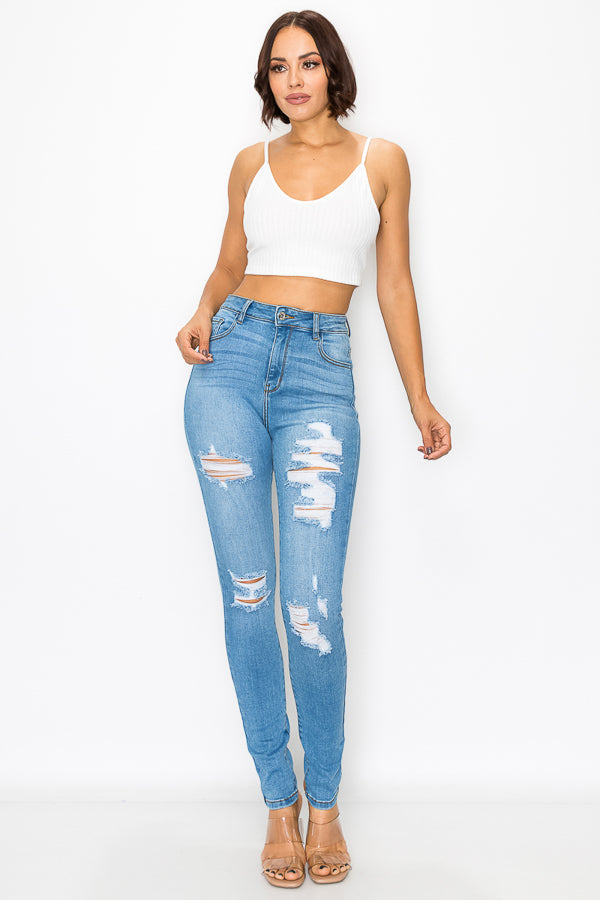 Sawyer - Super High Rise Destructed Premium Skinny