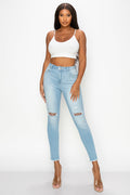 Leah - High Rise Destructed Frayed Hem Premium Skinny