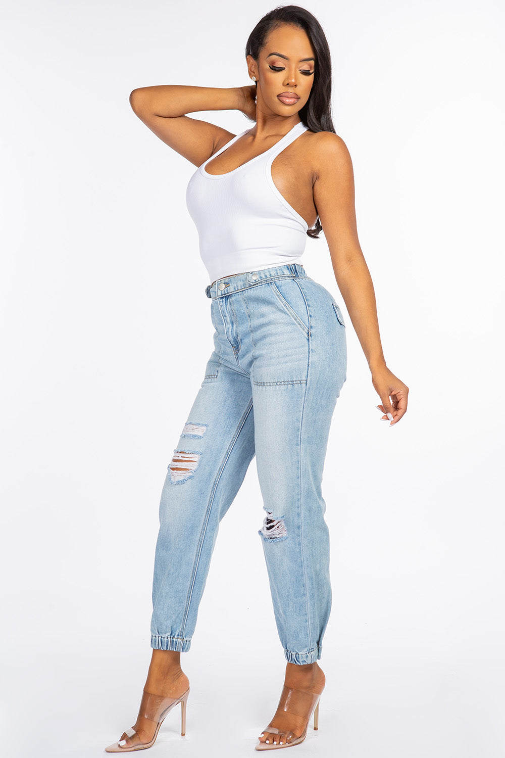 Kendall - High Rise Destructed Slant Pocket Joggers