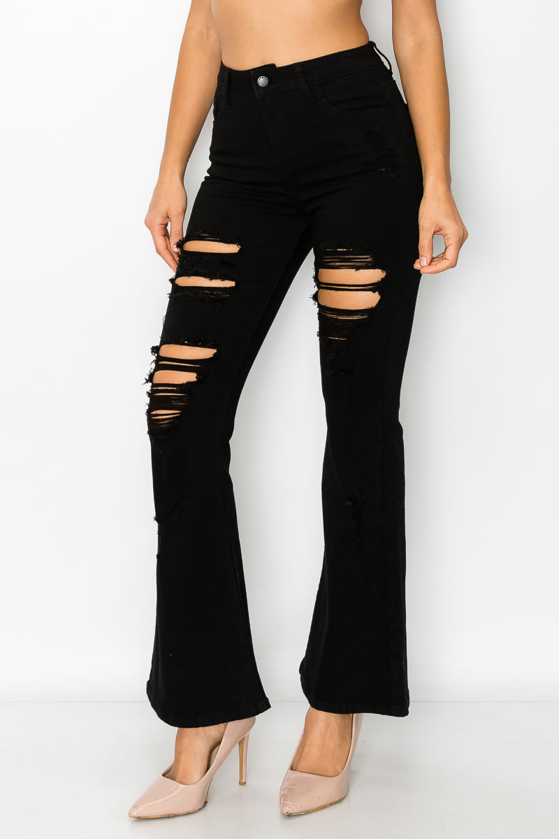 Monet - High Rise Black Destructed Flare