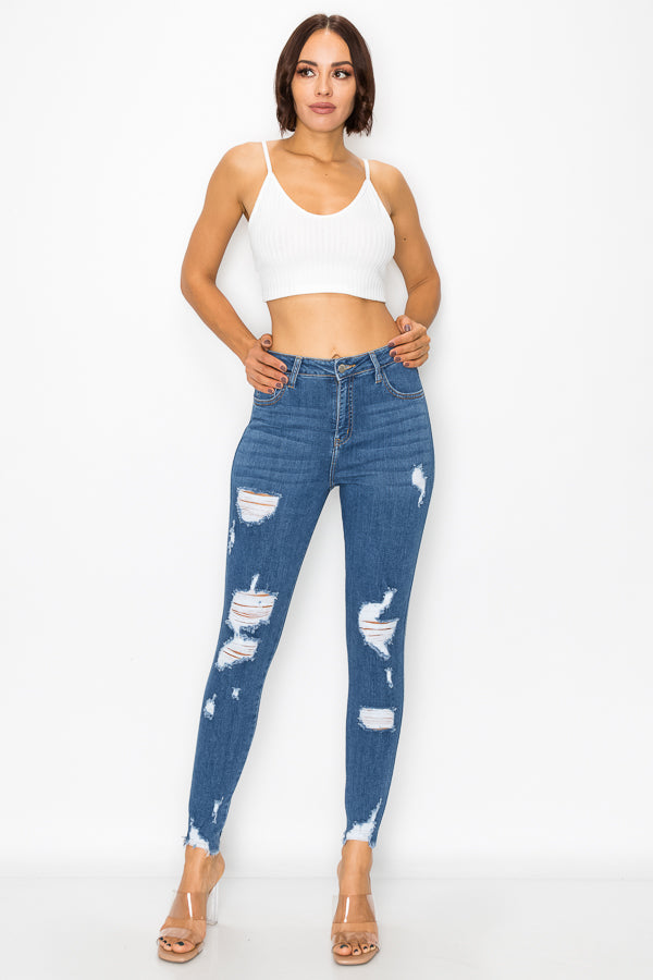 Sharon - High Rise Destructed Skinny Jeans