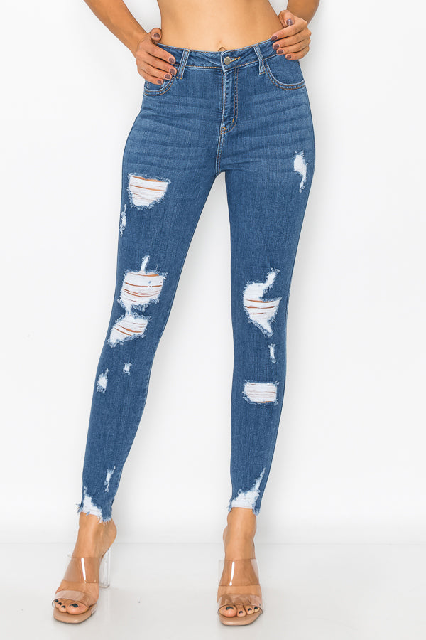 Sharon - High Rise Destructed Skinny Jeans