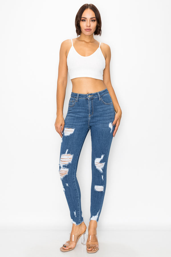 Sharon - High Rise Destructed Skinny Jeans