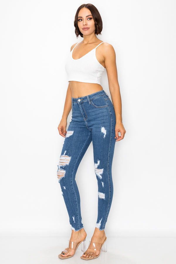 Sharon - High Rise Destructed Skinny Jeans