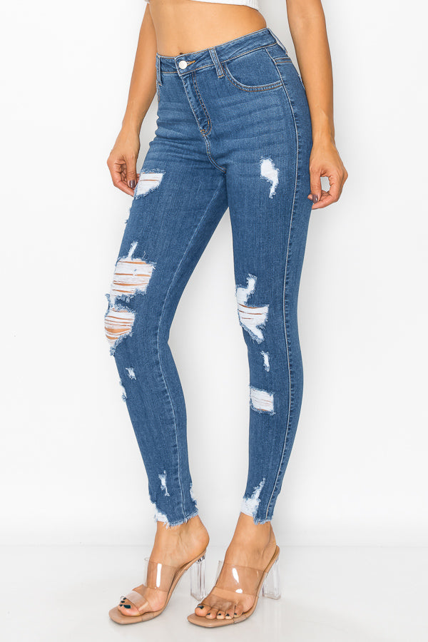 Sharon - High Rise Destructed Skinny Jeans