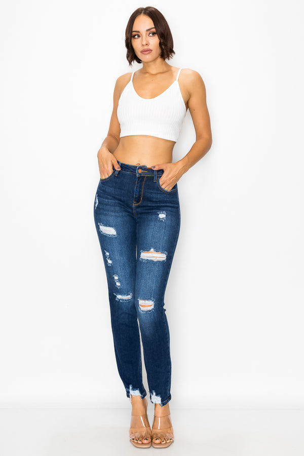 Angie - High Rise Destructed Straight Leg