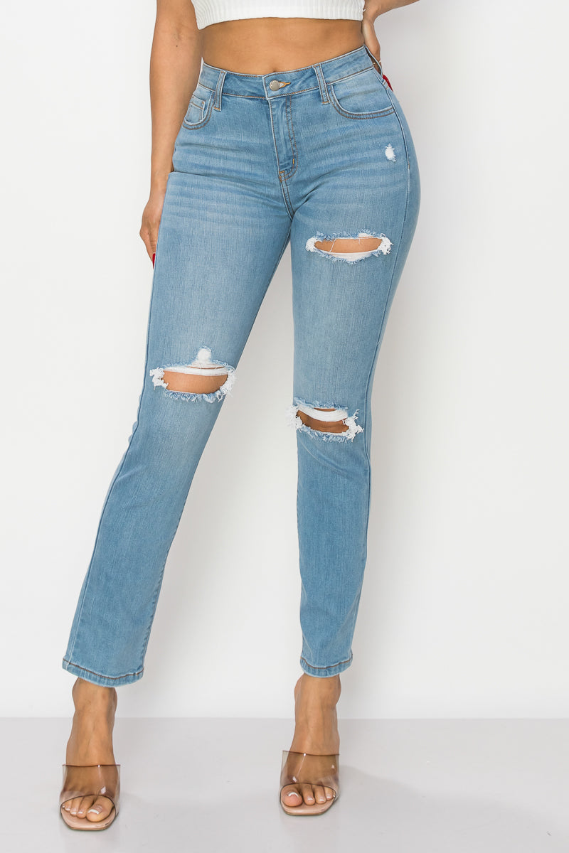 Veronica - High Rise Destructed Straight Leg