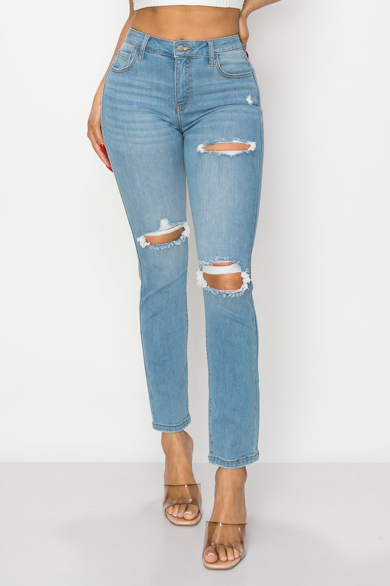 Veronica - High Rise Destructed Straight Leg