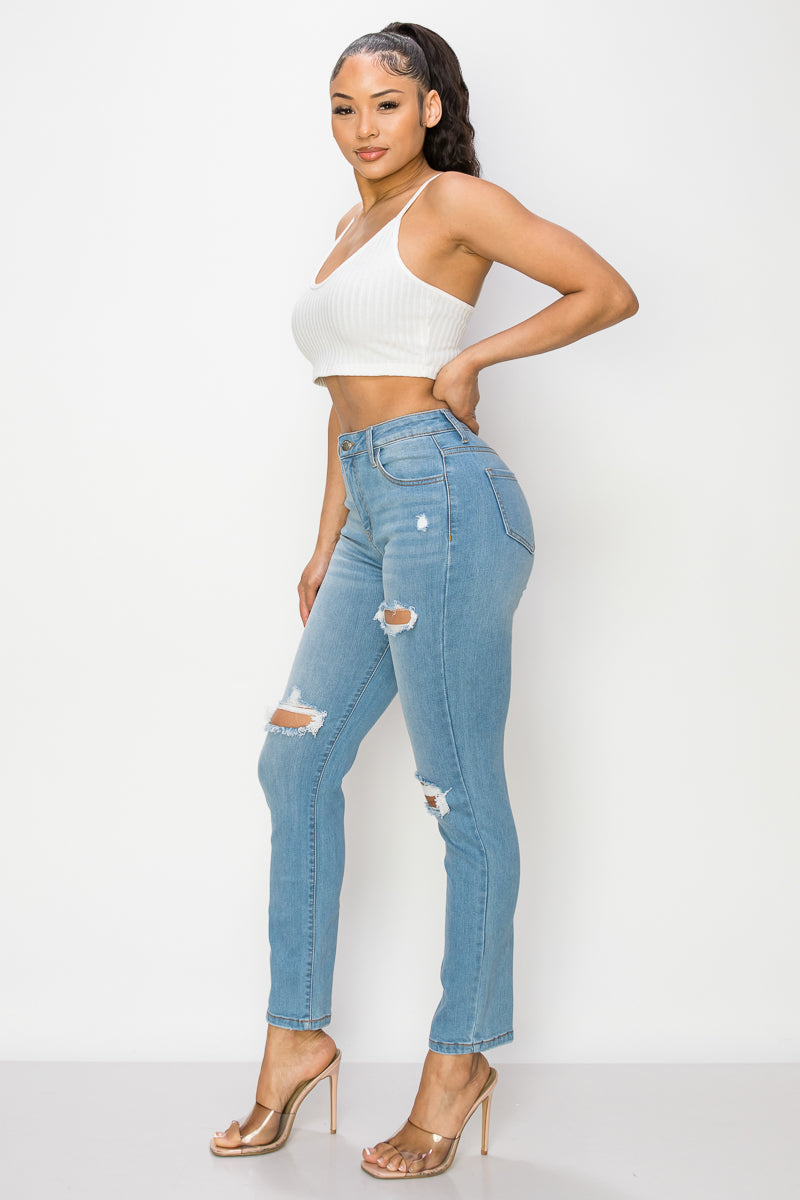 Veronica - High Rise Destructed Straight Leg