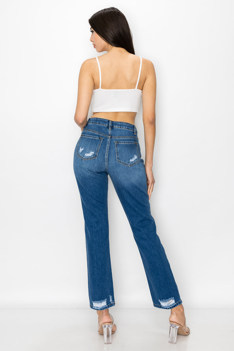 Kelsey - High Rise Patch Destroyed Straight Leg