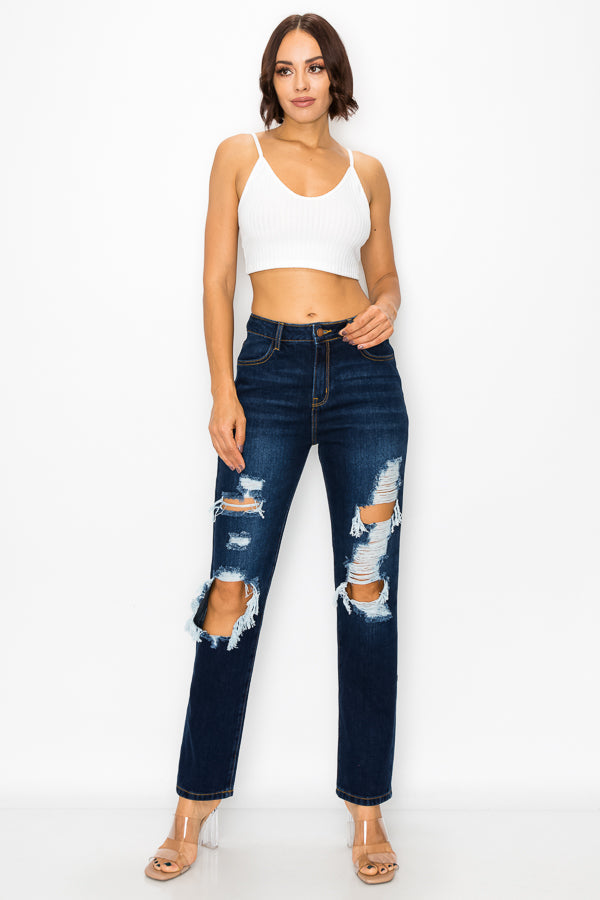 Eunice - Super High Rise Destructed Straight Leg