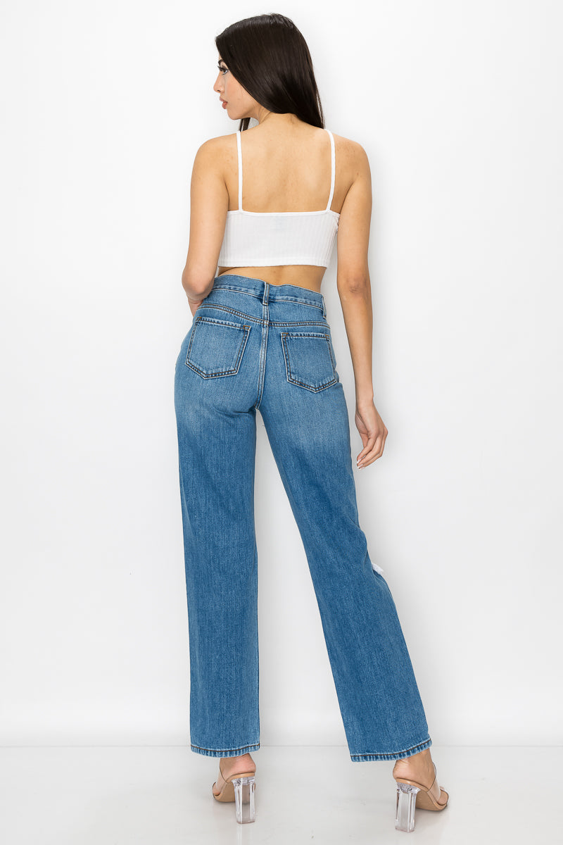 Whitney - High Rise Destructed Wide Leg