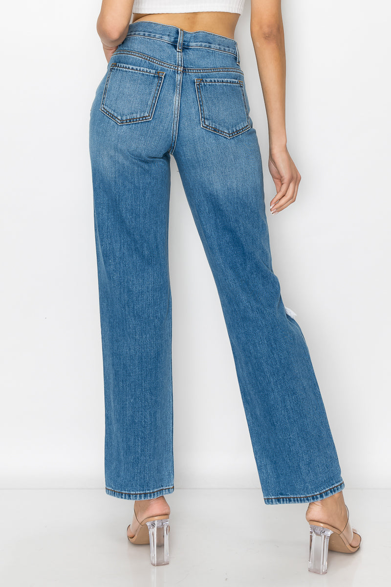 Whitney - High Rise Destructed Wide Leg