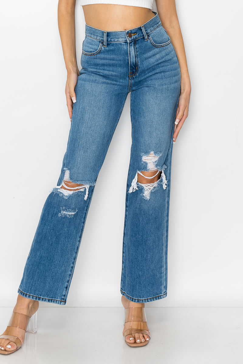 Whitney - High Rise Destructed Wide Leg