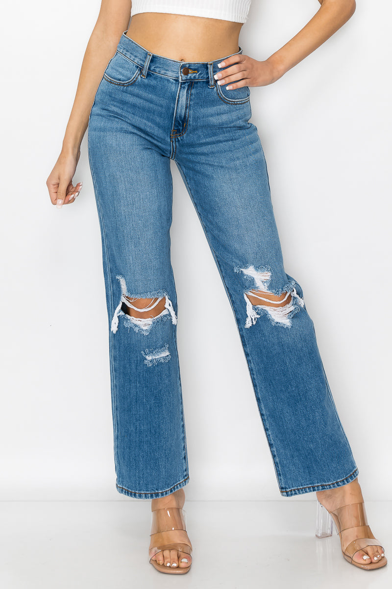 Whitney - High Rise Destructed Wide Leg