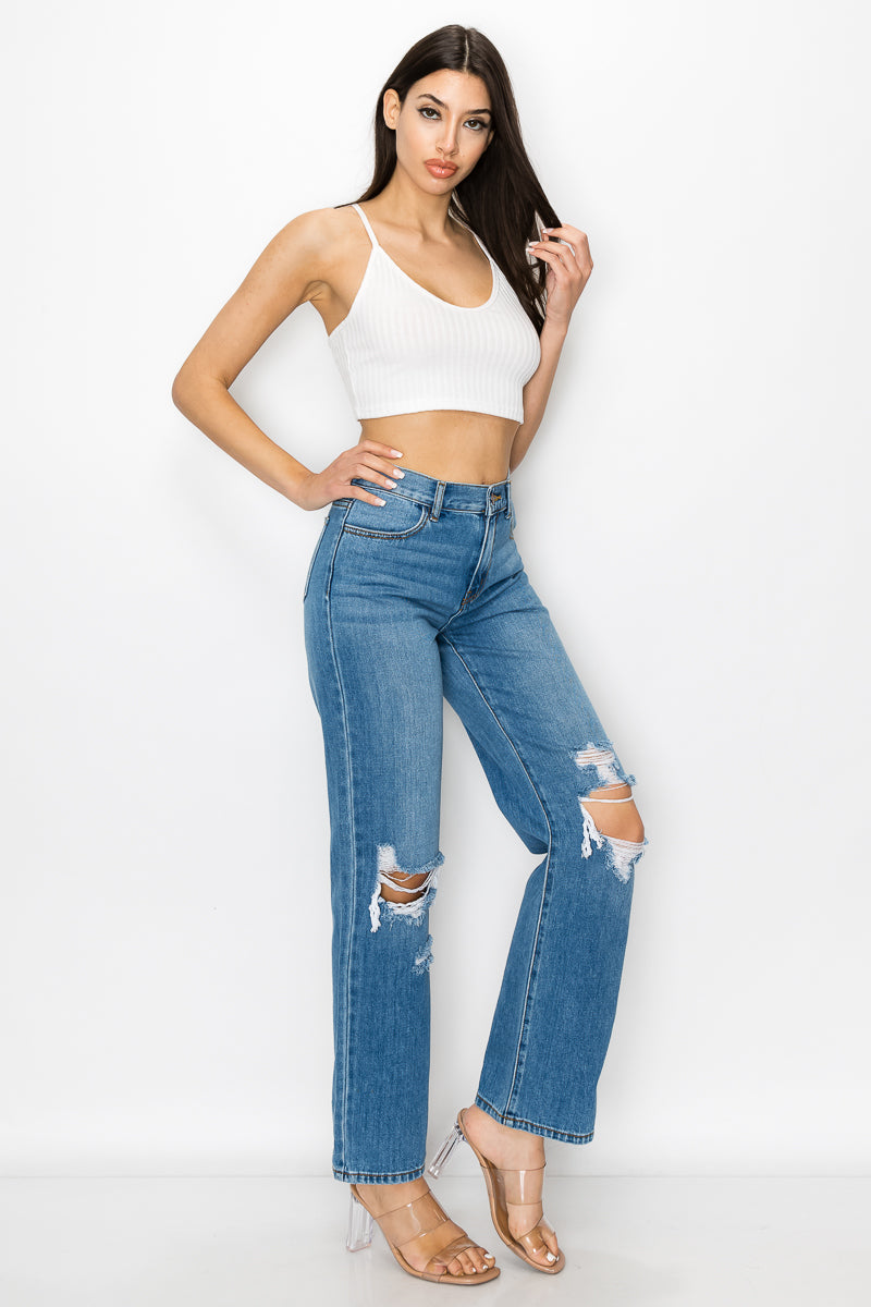 Whitney - High Rise Destructed Wide Leg