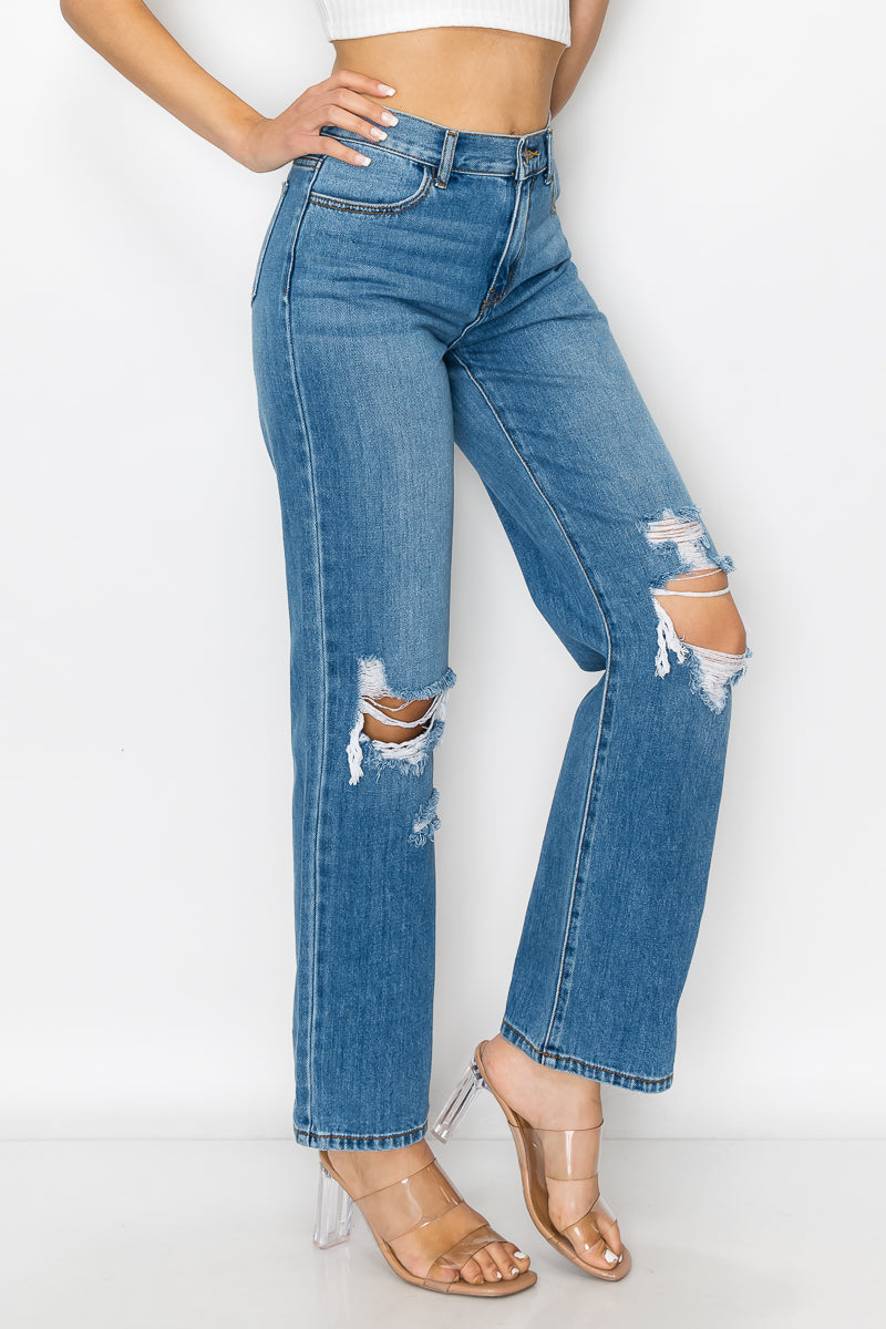 Whitney - High Rise Destructed Wide Leg