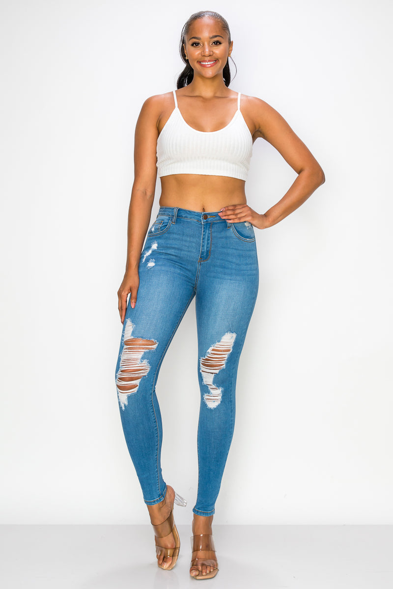 Leilani - High Rise Destructed Rayon Soft Skinny