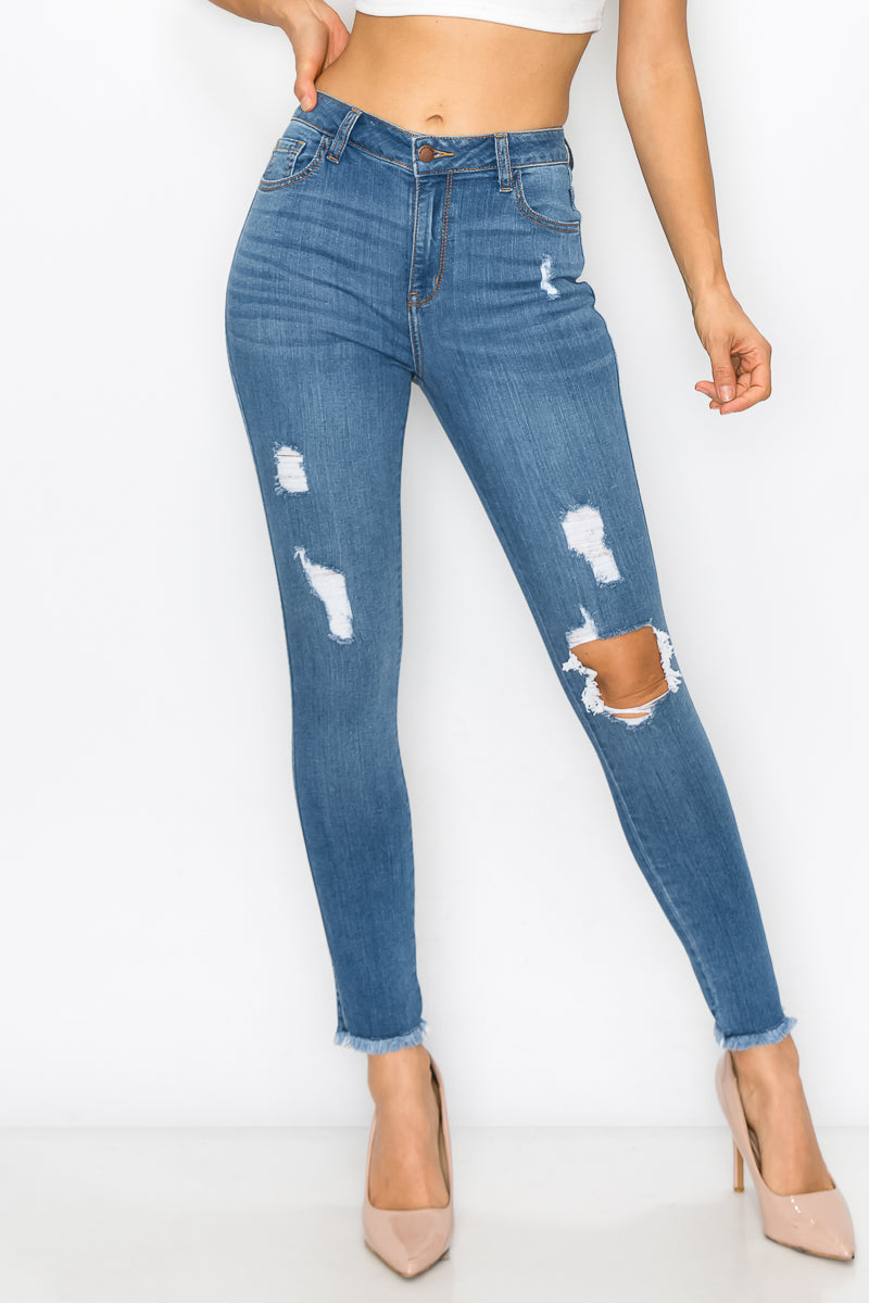 Celeste - High Rise Destructed Fray Skinny