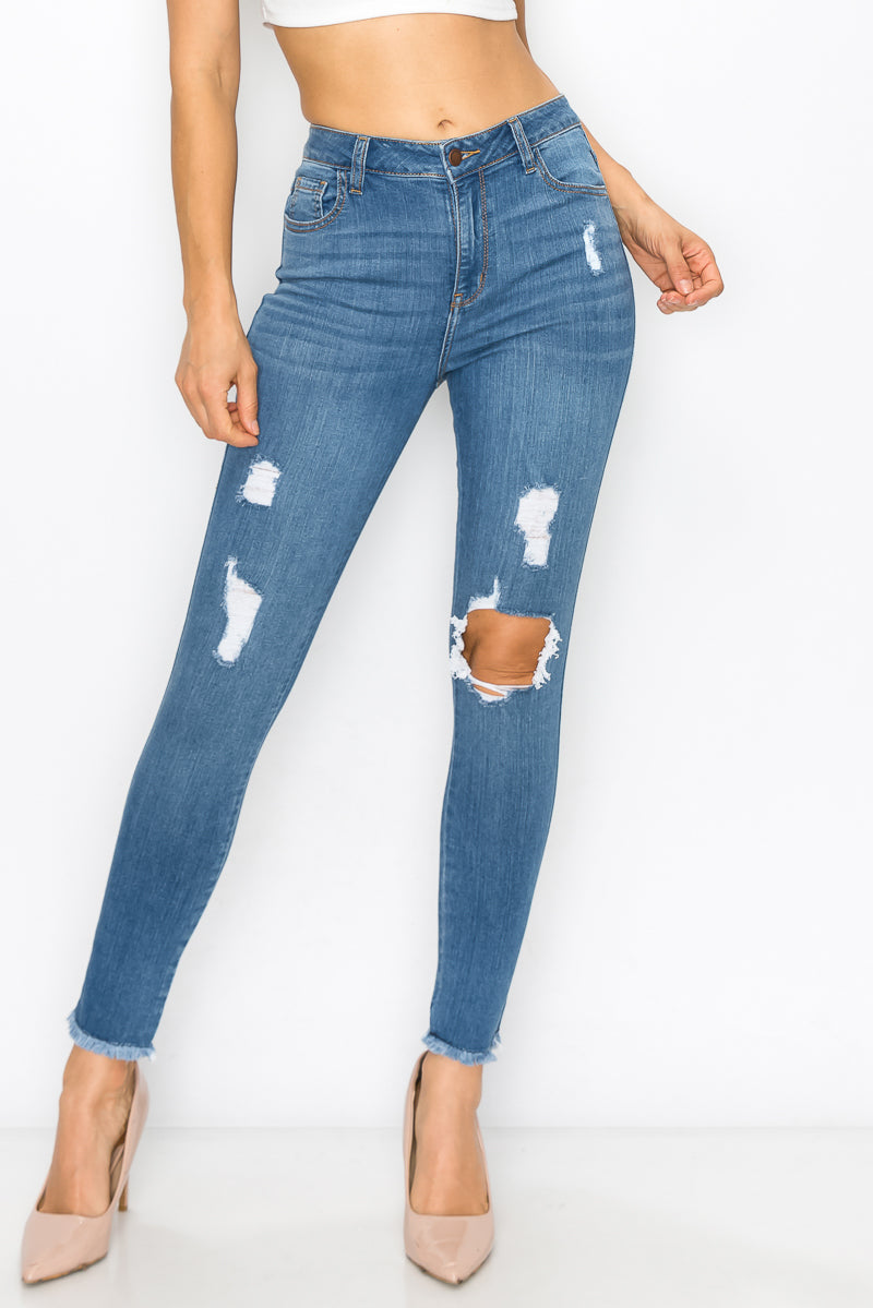 Celeste - High Rise Destructed Fray Skinny