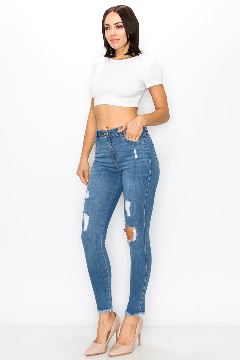 Celeste - High Rise Destructed Fray Skinny