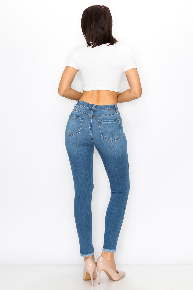Celeste - High Rise Destructed Fray Skinny