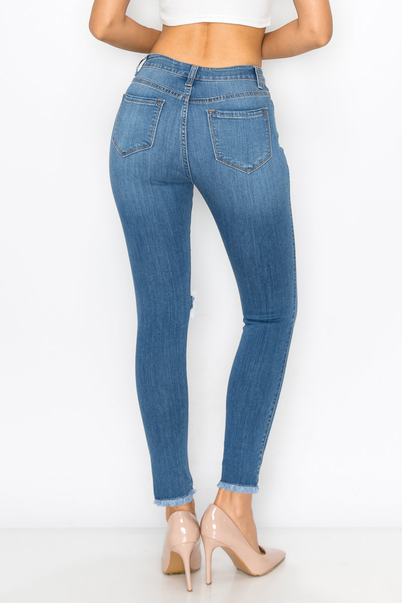 Celeste - High Rise Destructed Fray Skinny