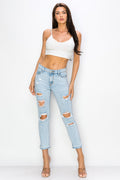Khloe - High Rise Destructed Roll Fray Mom Jeans