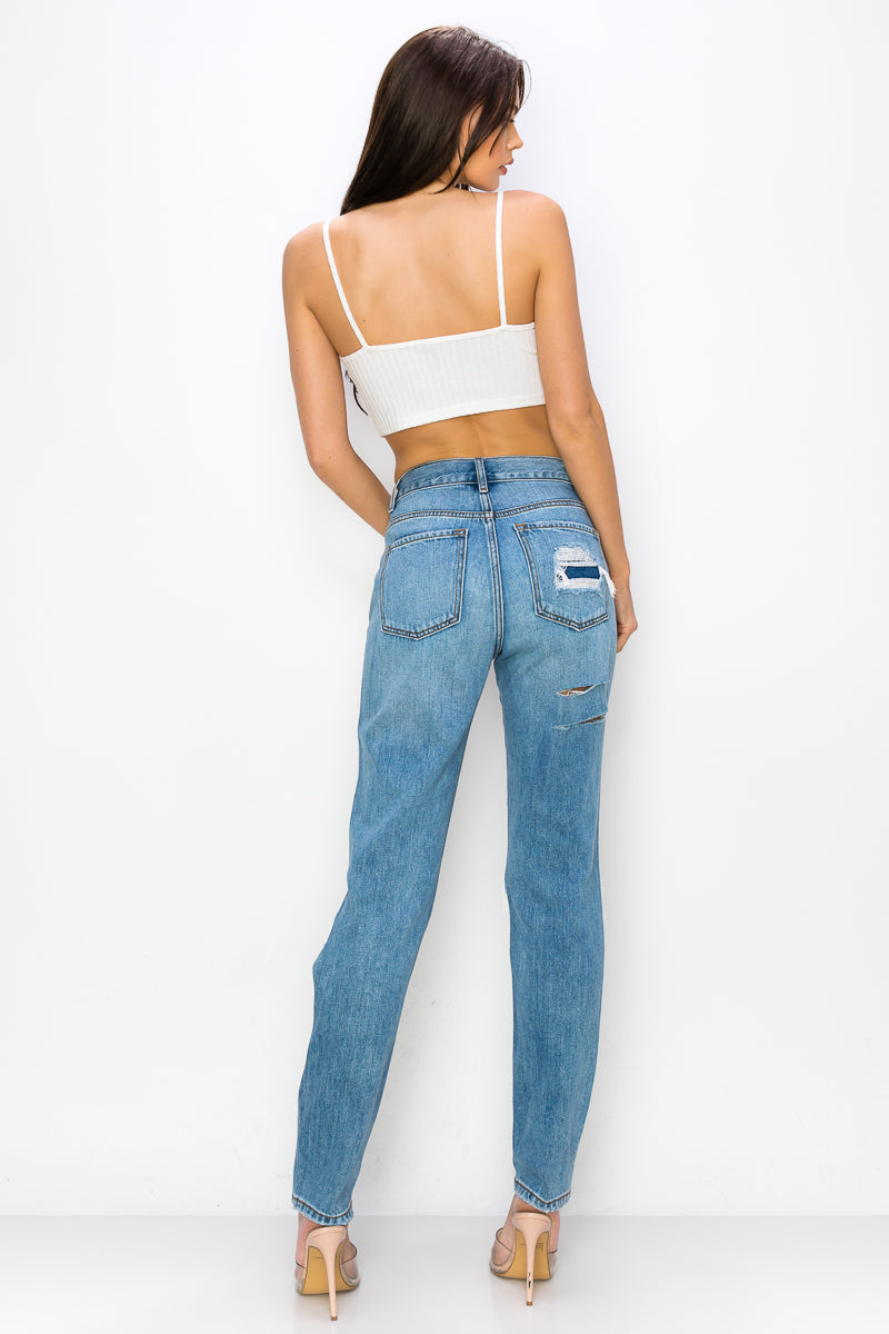 Lexi - High Rise Destructed Boyfriend Jeans