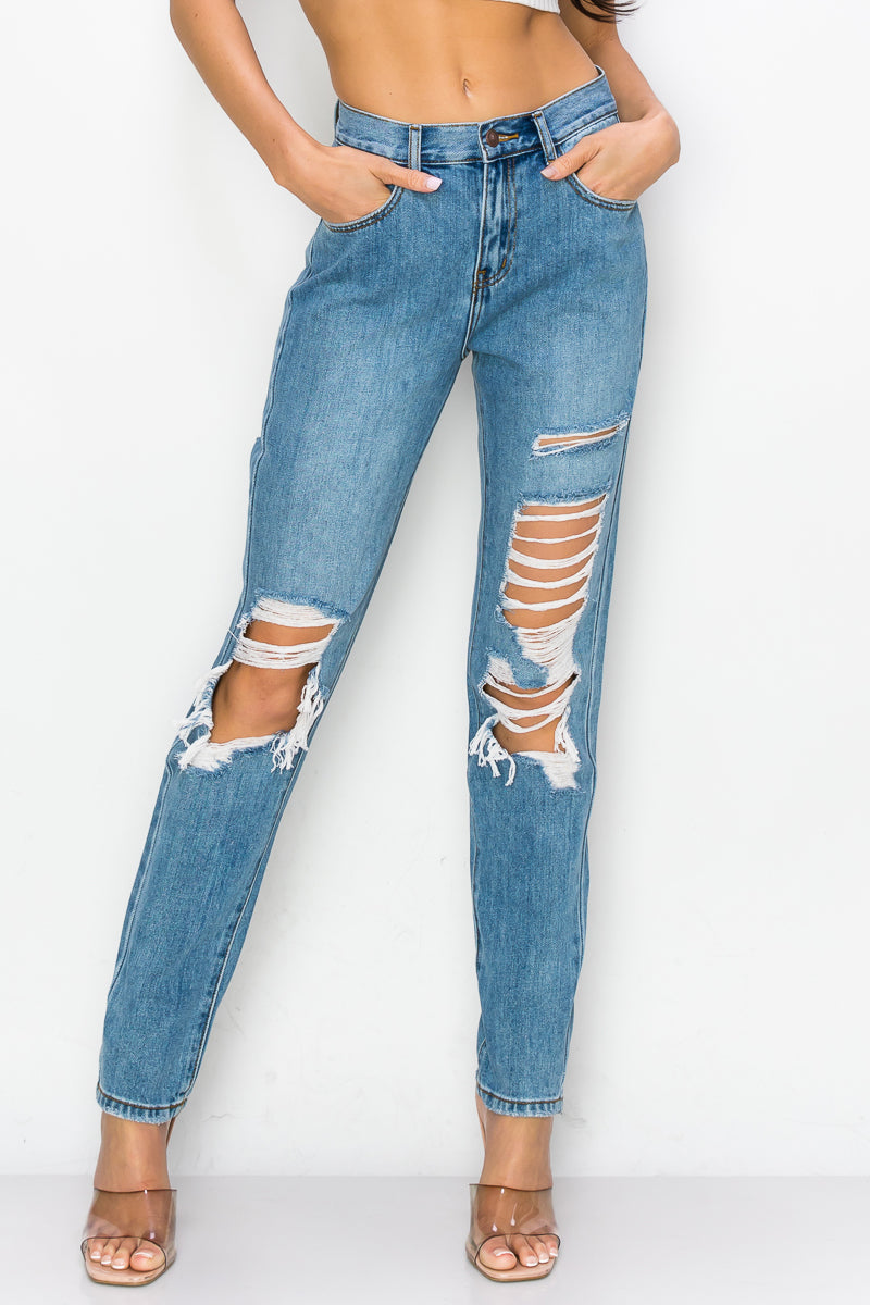 Lexi - High Rise Destructed Boyfriend Jeans