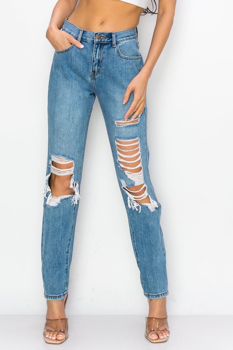 Lexi - High Rise Destructed Boyfriend Jeans