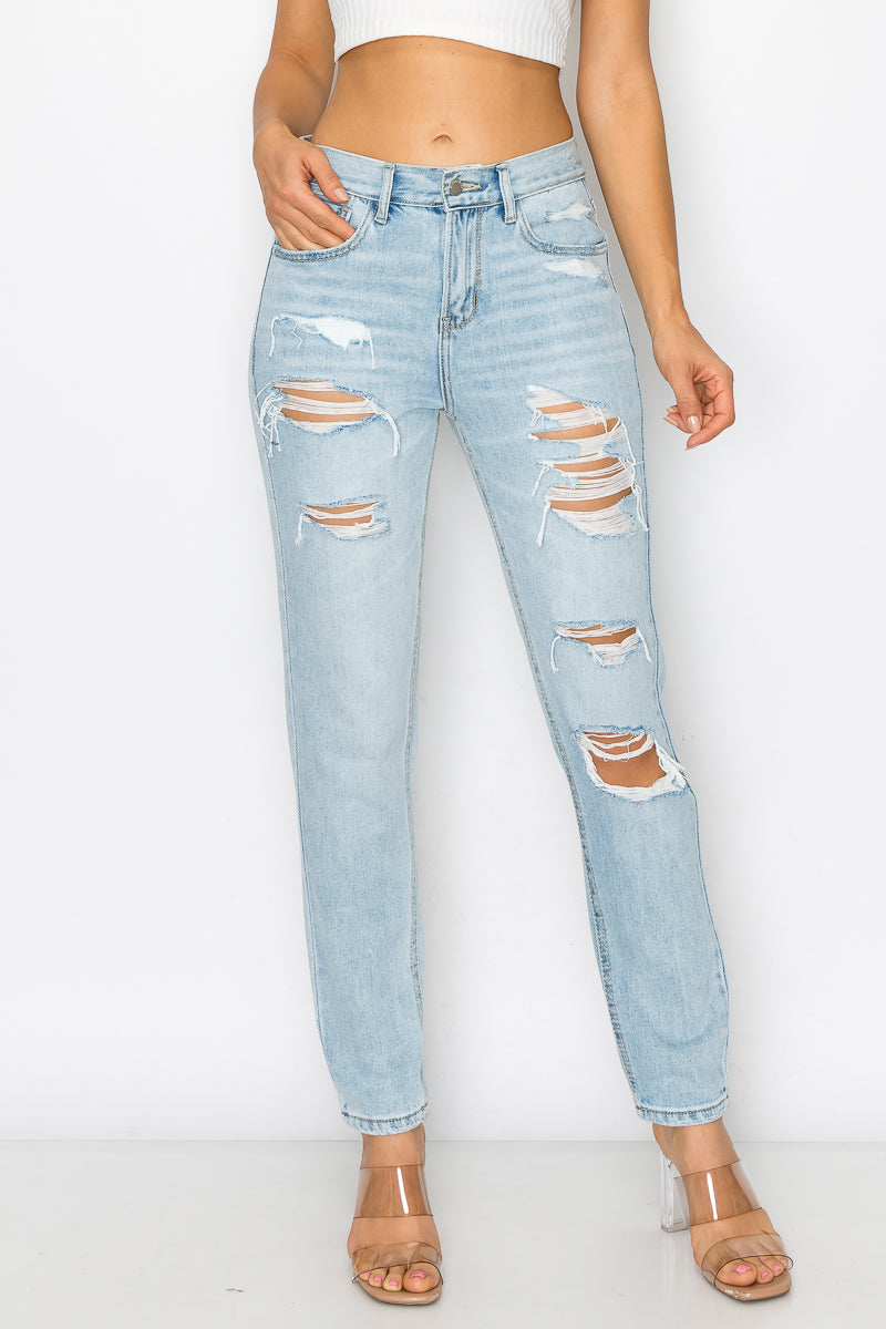 Janice - High Rise Destructed Boyfriend Jeans