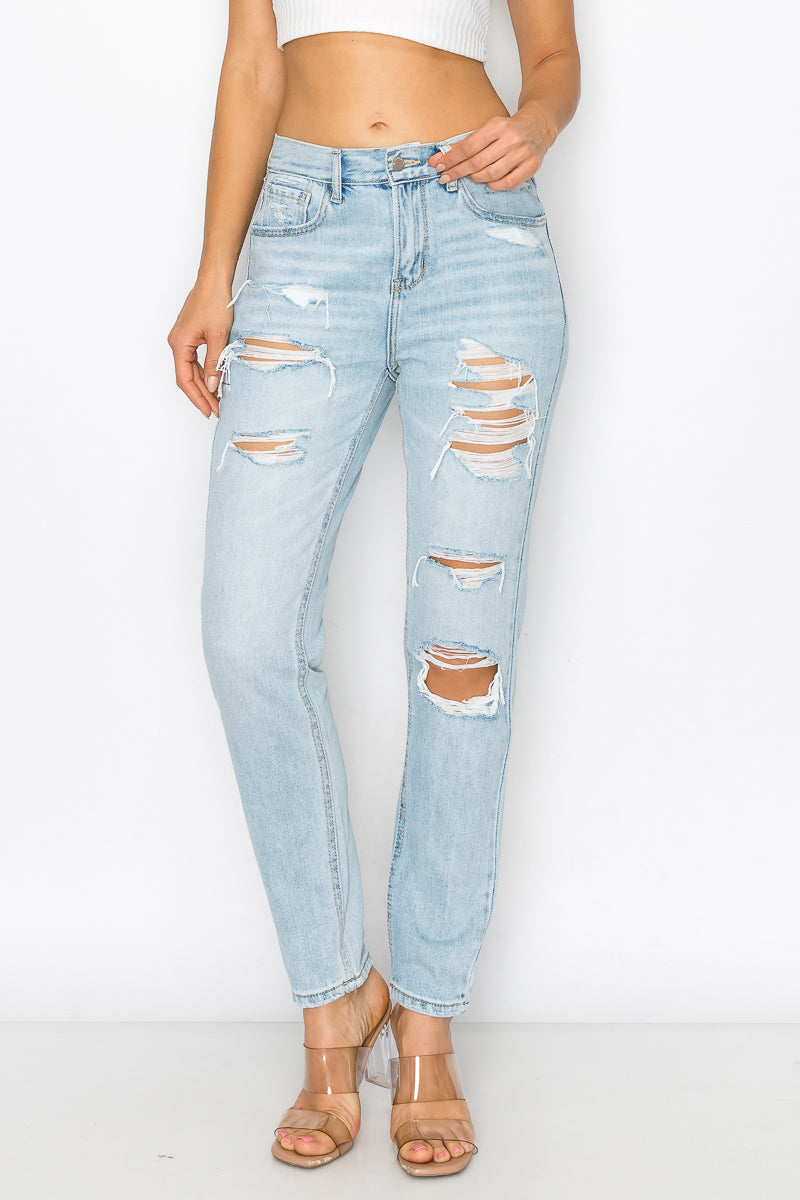 Janice - High Rise Destructed Boyfriend Jeans
