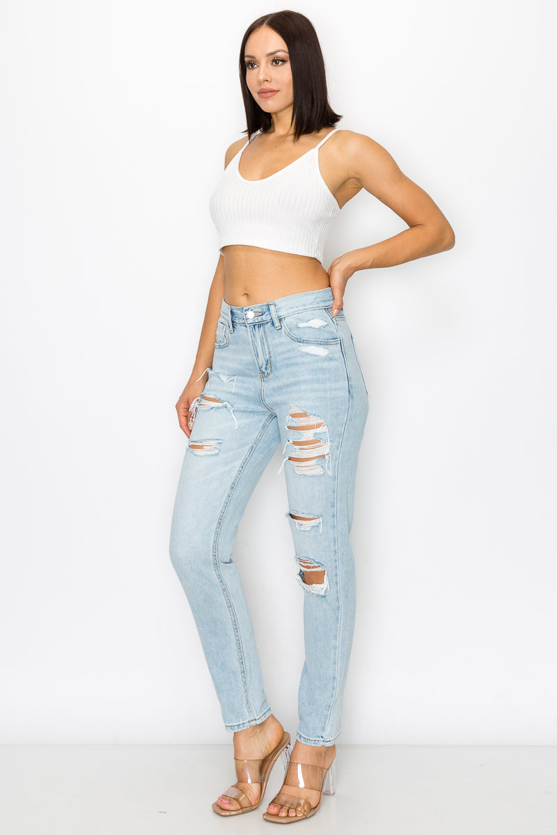 Janice - High Rise Destructed Boyfriend Jeans